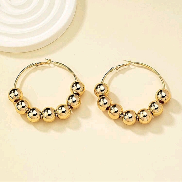 Hoop Ball Gold Plated Statement Earrings - Picture 3 of 5